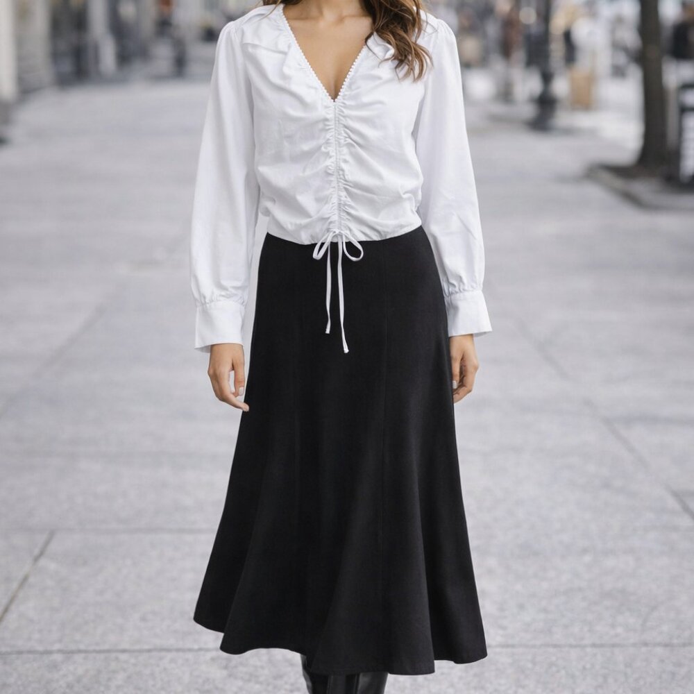 Zara ruched cotton shirt, side zipper, long sleeves